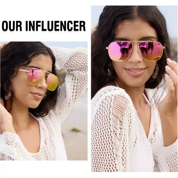 DUCO Aviator Sunglasses for Mens Womens Polarized Retro Sun Glasses Metal Frame for Driving Fishing 100 UV Protection 3035KGold Frame Revo Pink Len