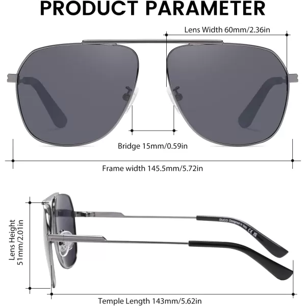 DUCO Aviator Sunglasses for Mens Womens Polarized Retro Sun Glasses Metal Frame for Driving Fishing 100 UV Protection 3035KGunmetal Frame Grey Len