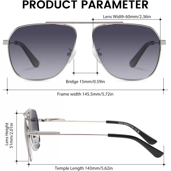 DUCO Aviator Sunglasses for Mens Womens Polarized Retro Sun Glasses Metal Frame for Driving Fishing 100 UV Protection 3035KSilver Frame Gradient Grey Len