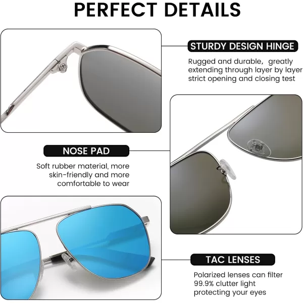 DUCO Aviator Sunglasses for Mens Womens Polarized Retro Sun Glasses Metal Frame for Driving Fishing 100 UV Protection 3035KSilver Frame Revo Blue Len