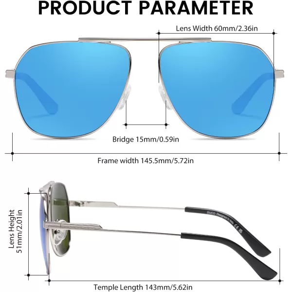 DUCO Aviator Sunglasses for Mens Womens Polarized Retro Sun Glasses Metal Frame for Driving Fishing 100 UV Protection 3035KSilver Frame Revo Blue Len