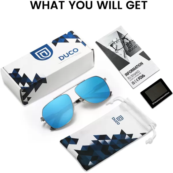 DUCO Aviator Sunglasses for Mens Womens Polarized Retro Sun Glasses Metal Frame for Driving Fishing 100 UV Protection 3035KSilver Frame Revo Blue Len