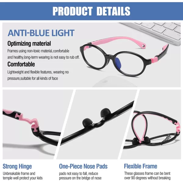 DUCO Blue Light Blocking Glasses for Kids Boys Girls Gaming Computer Glasses for Kids Age 510 K026Black Frame Pink Temple