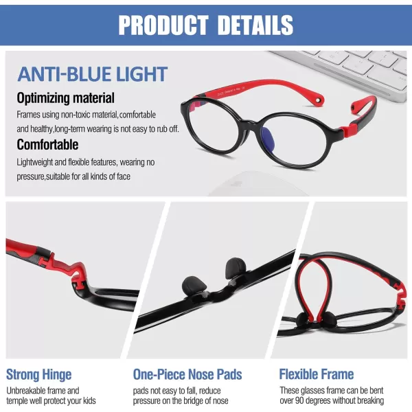 DUCO Blue Light Blocking Glasses for Kids Boys Girls Gaming Computer Glasses for Kids Age 510 K026Black Frame Red Temple