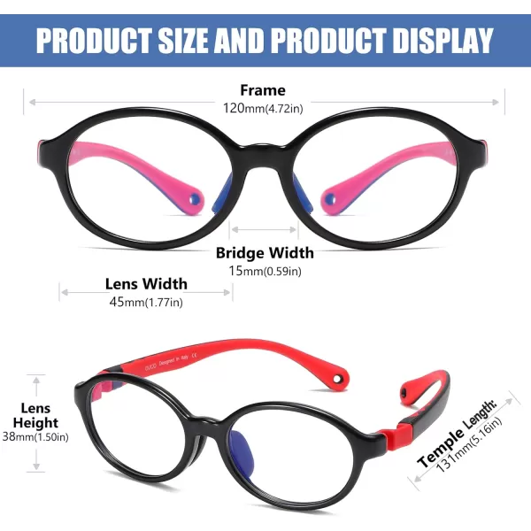 DUCO Blue Light Blocking Glasses for Kids Boys Girls Gaming Computer Glasses for Kids Age 510 K026Black Frame Red Temple
