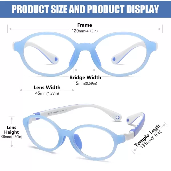 DUCO Blue Light Blocking Glasses for Kids Boys Girls Gaming Computer Glasses for Kids Age 510 K026Blue Frame White Temple