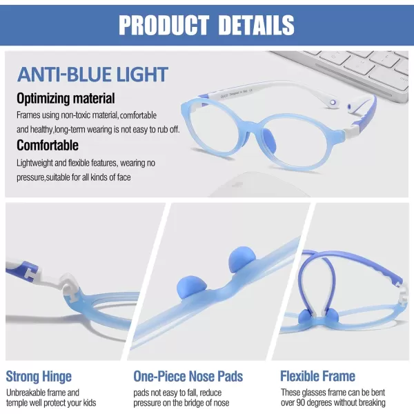 DUCO Blue Light Blocking Glasses for Kids Boys Girls Gaming Computer Glasses for Kids Age 510 K026Blue Frame White Temple