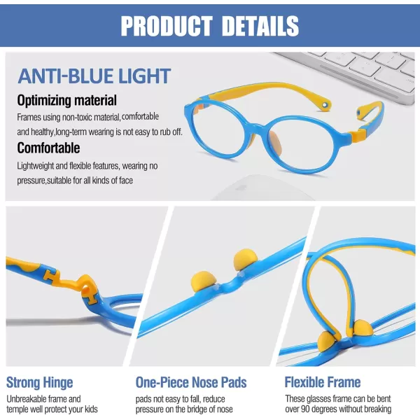 DUCO Blue Light Blocking Glasses for Kids Boys Girls Gaming Computer Glasses for Kids Age 510 K026Blue Frame Yellow Temple