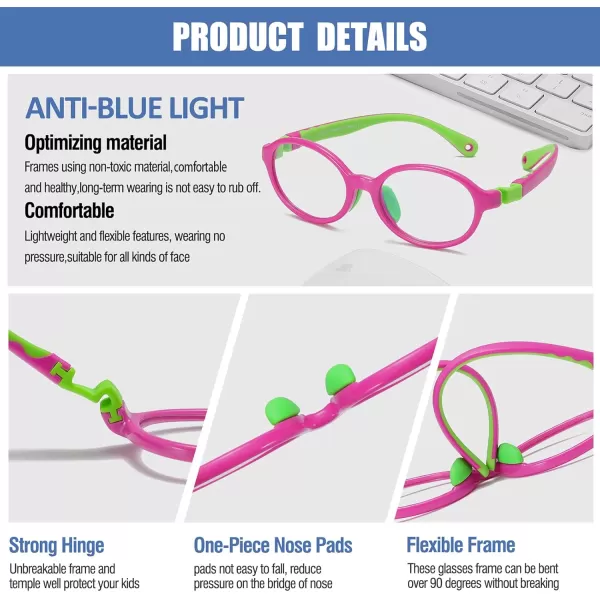 DUCO Blue Light Blocking Glasses for Kids Boys Girls Gaming Computer Glasses for Kids Age 510 K026Rose Red Frame Green Temple