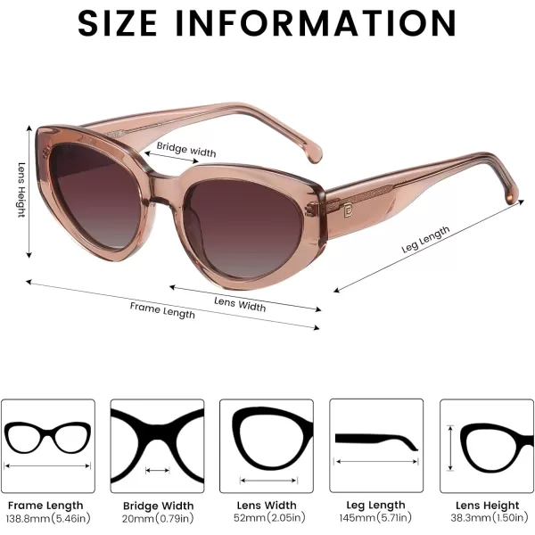 DUCO Cat Eye Sunglasses for Women Polarized UV400 Protection Acetate Frame Vintage Sun glasses DC1103Brown Frame Gradient Brown Lens