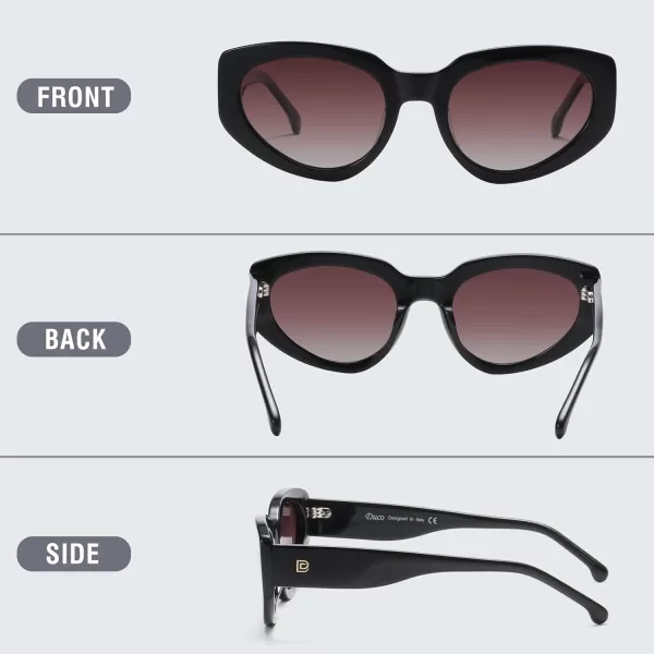 DUCO Cat Eye Sunglasses for Women Polarized UV400 Protection Acetate Frame Vintage Sun glasses DC1103Shine Black Frame Gradient Brown Lens