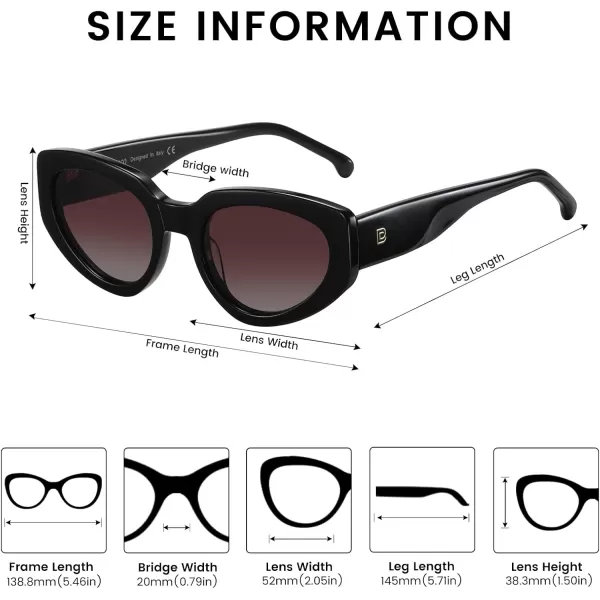 DUCO Cat Eye Sunglasses for Women Polarized UV400 Protection Acetate Frame Vintage Sun glasses DC1103Shine Black Frame Gradient Brown Lens