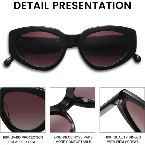 DUCO Cat Eye Sunglasses for Women Polarized UV400 Protection Acetate Frame Vintage Sun glasses DC1103Shine Black Frame Gradient Brown Lens