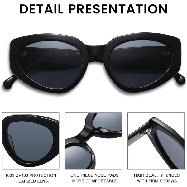 DUCO Cat Eye Sunglasses for Women Polarized UV400 Protection Acetate Frame Vintage Sun glasses DC1103Shine Black Frame Grey Lens