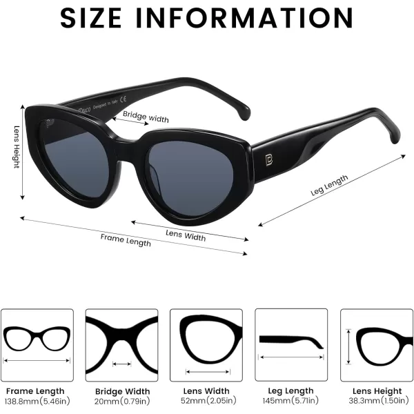 DUCO Cat Eye Sunglasses for Women Polarized UV400 Protection Acetate Frame Vintage Sun glasses DC1103Shine Black Frame Grey Lens