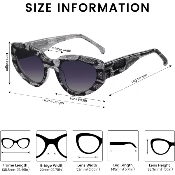 DUCO Cat Eye Sunglasses for Women Polarized UV400 Protection Acetate Frame Vintage Sun glasses DC1103Snake Frame Gradient Grey Lens