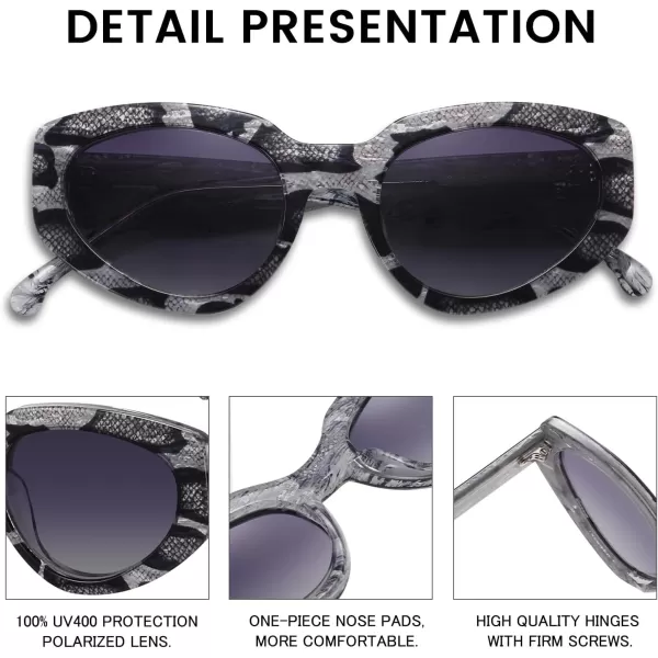 DUCO Cat Eye Sunglasses for Women Polarized UV400 Protection Acetate Frame Vintage Sun glasses DC1103Snake Frame Gradient Grey Lens