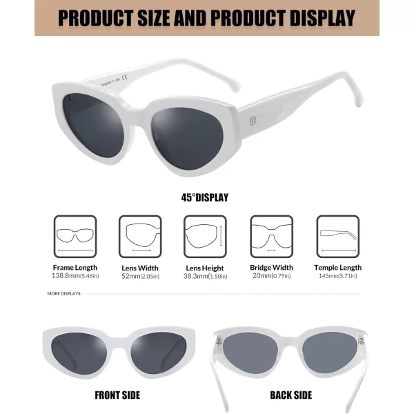 DUCO Cat Eye Sunglasses for Women Polarized UV400 Protection Acetate Frame Vintage Sun glasses DC1103White Frame Grey Lens