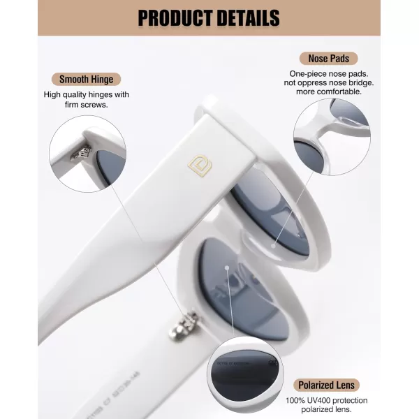 DUCO Cat Eye Sunglasses for Women Polarized UV400 Protection Acetate Frame Vintage Sun glasses DC1103White Frame Grey Lens