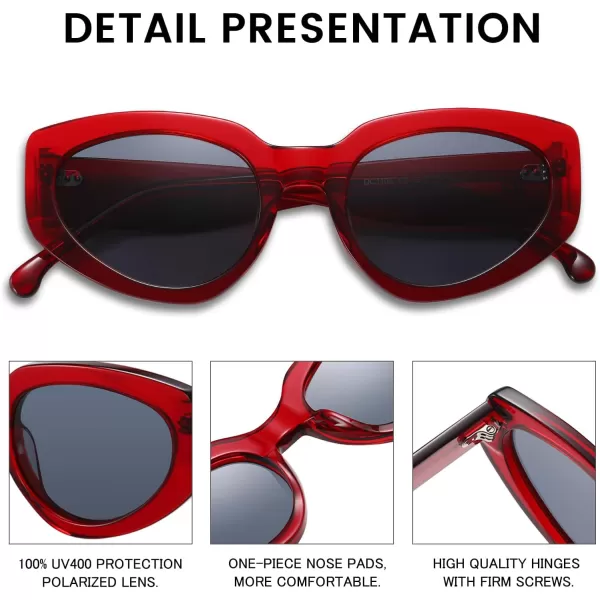 DUCO Cat Eye Sunglasses for Women Polarized UV400 Protection Acetate Frame Vintage Sun glasses DC1103Wine Red Frame Grey Lens