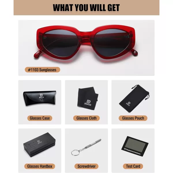 DUCO Cat Eye Sunglasses for Women Polarized UV400 Protection Acetate Frame Vintage Sun glasses DC1103Wine Red Frame Grey Lens