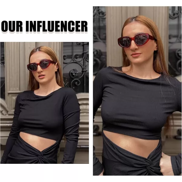 DUCO Cat Eye Sunglasses for Women Polarized UV400 Protection Acetate Frame Vintage Sun glasses DC1103Wine Red Frame Grey Lens