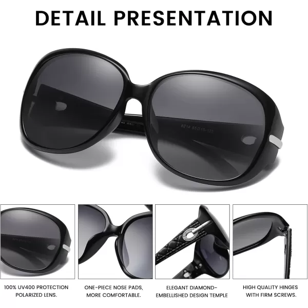 DUCO Classic Sunglasses for Women polarized womens sunglasses 100 UV Protection Shades 6214Black Frame Gray Lens