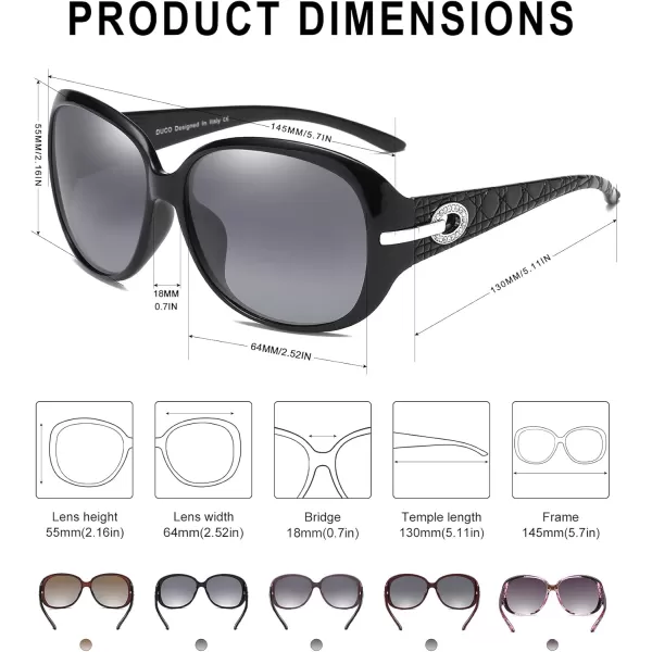 DUCO Classic Sunglasses for Women polarized womens sunglasses 100 UV Protection Shades 6214Black Frame Gray Lens