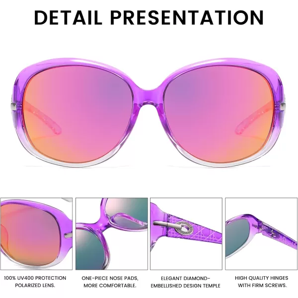 DUCO Classic Sunglasses for Women polarized womens sunglasses 100 UV Protection Shades 6214Gradient Purple Frame Revo Red Lens