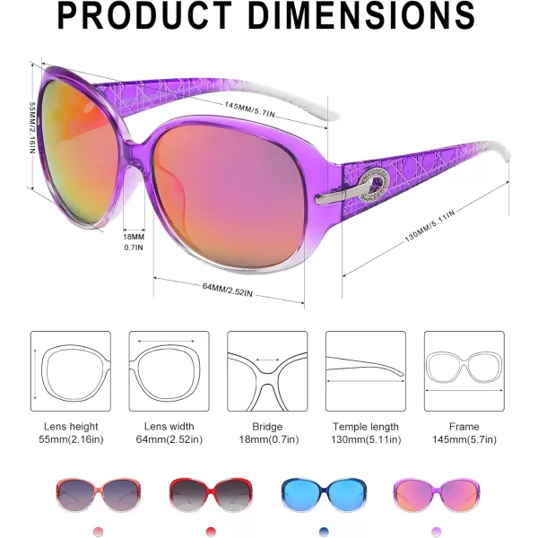DUCO Classic Sunglasses for Women polarized womens sunglasses 100 UV Protection Shades 6214Gradient Purple Frame Revo Red Lens