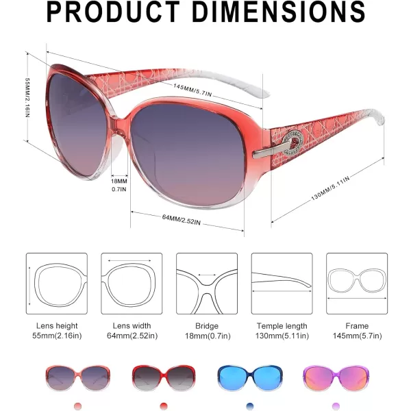 DUCO Classic Sunglasses for Women polarized womens sunglasses 100 UV Protection Shades 6214Gradient Red Frame Purple Lens