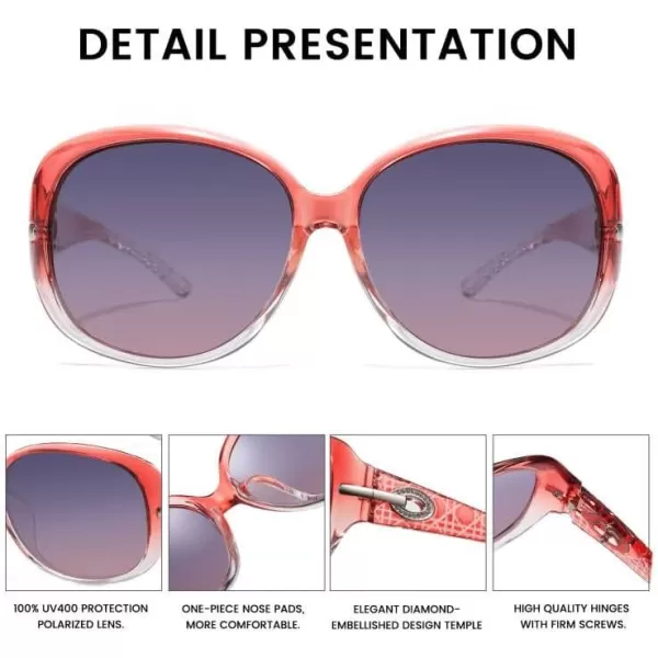 DUCO Classic Sunglasses for Women polarized womens sunglasses 100 UV Protection Shades 6214Gradient Red Frame Purple Lens