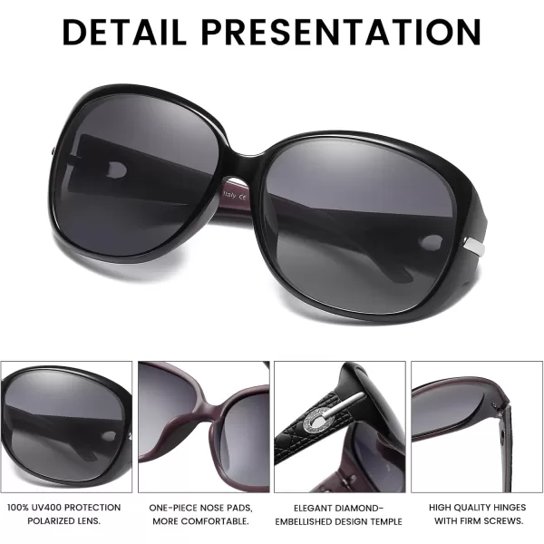 DUCO Classic Sunglasses for Women polarized womens sunglasses 100 UV Protection Shades 6214Purple Frame Gray Lens