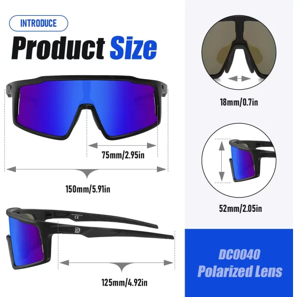 DUCO Cycling Sunglasses for Men Women Polarized Sports Sunglasses UV400 Baseball Sun glasses Anti Scratch Goggles DC0040Black Frame Blue Len