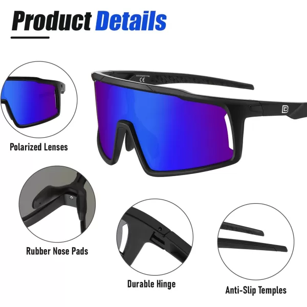 DUCO Cycling Sunglasses for Men Women Polarized Sports Sunglasses UV400 Baseball Sun glasses Anti Scratch Goggles DC0040Black Frame Blue Len