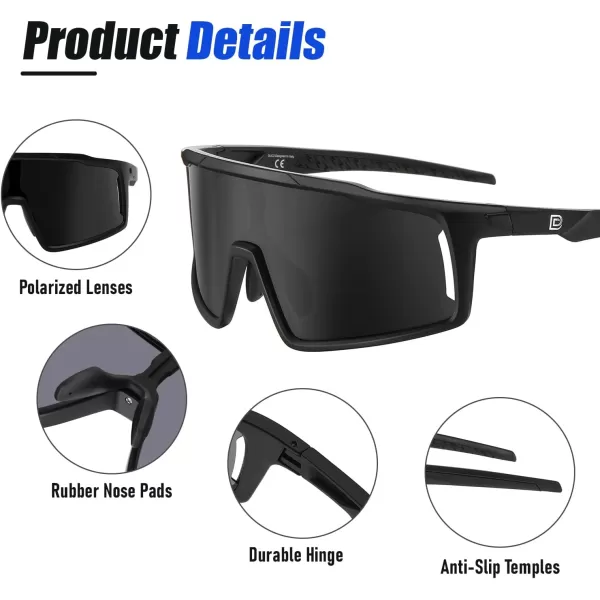 DUCO Cycling Sunglasses for Men Women Polarized Sports Sunglasses UV400 Baseball Sun glasses Anti Scratch Goggles DC0040Black Frame Grey Len
