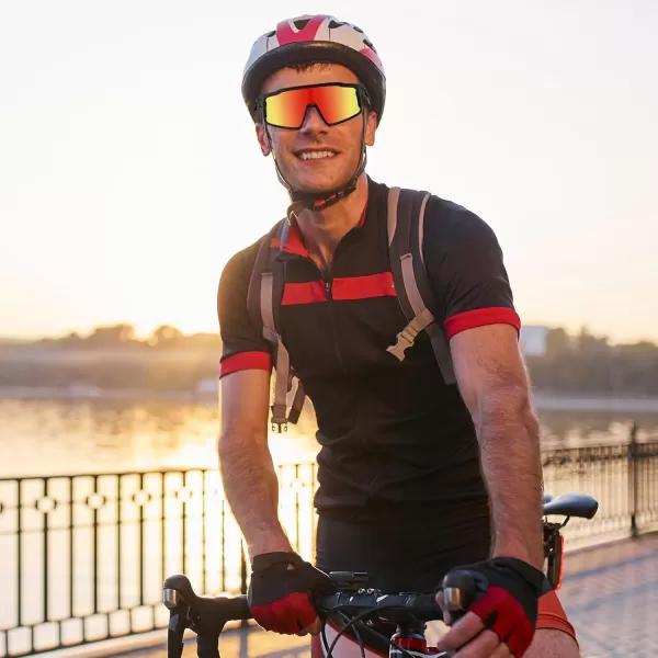 DUCO Cycling Sunglasses for Men Women Polarized Sports Sunglasses UV400 Baseball Sun glasses Anti Scratch Goggles DC0040Black Frame Red Len