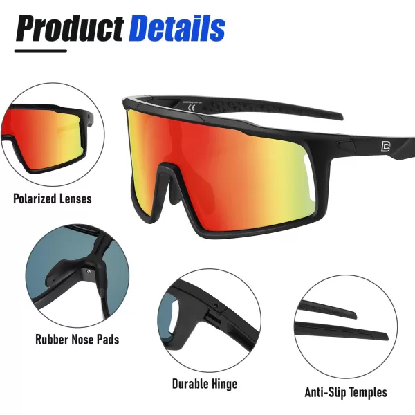 DUCO Cycling Sunglasses for Men Women Polarized Sports Sunglasses UV400 Baseball Sun glasses Anti Scratch Goggles DC0040Black Frame Red Len