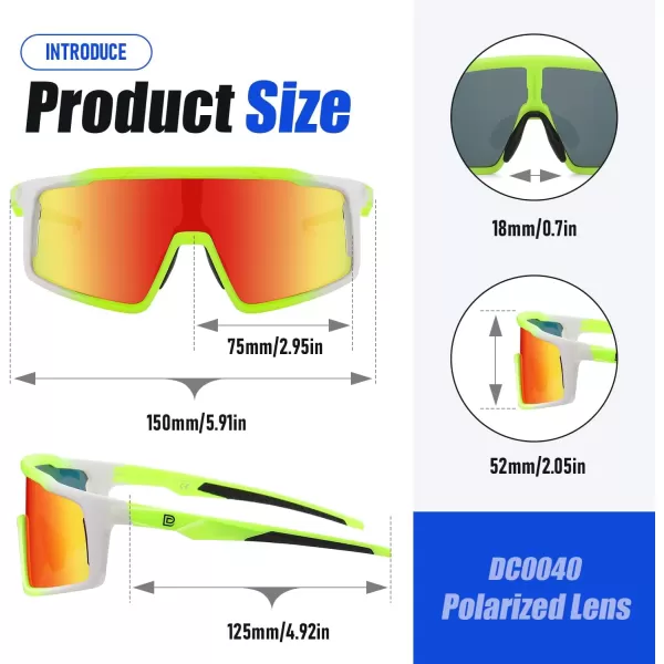 DUCO Cycling Sunglasses for Men Women Polarized Sports Sunglasses UV400 Baseball Sun glasses Anti Scratch Goggles DC0040Green White Frame Red Len
