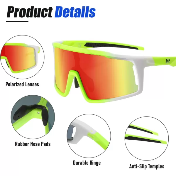 DUCO Cycling Sunglasses for Men Women Polarized Sports Sunglasses UV400 Baseball Sun glasses Anti Scratch Goggles DC0040Green White Frame Red Len