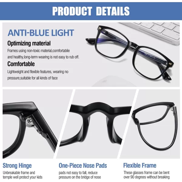 DUCO Kids Blue Light Glasses Girls Boys Computer Gaming Eyeglasses Anti UVBluelight Glasses for Kids Age 610 K028Black