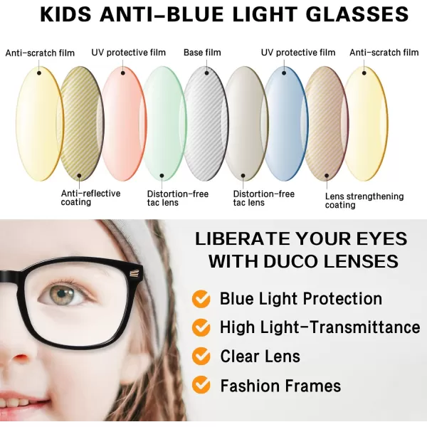 DUCO Kids Blue Light Glasses Girls Boys Computer Gaming Eyeglasses Anti UVBluelight Glasses for Kids Age 610 K028Black