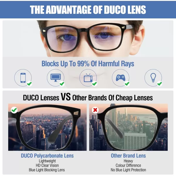DUCO Kids Blue Light Glasses Girls Boys Computer Gaming Eyeglasses Anti UVBluelight Glasses for Kids Age 610 K028Black
