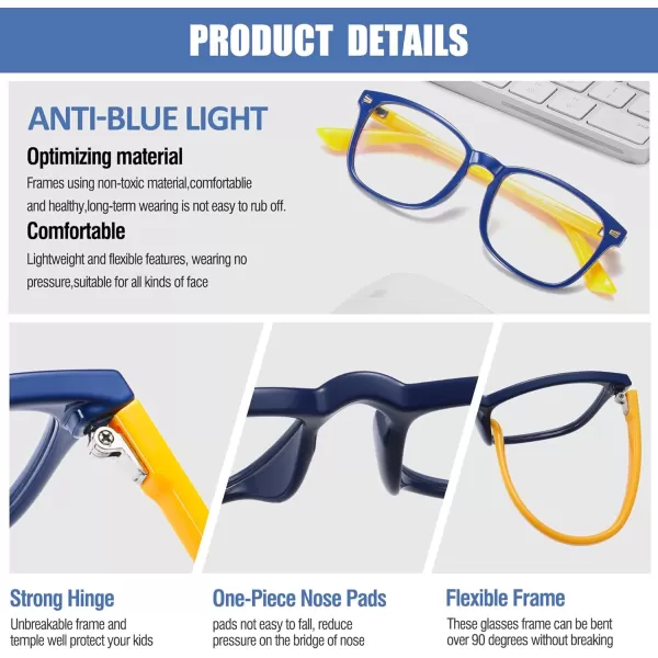 DUCO Kids Blue Light Glasses Girls Boys Computer Gaming Eyeglasses Anti UVBluelight Glasses for Kids Age 610 K028Blue Yellow