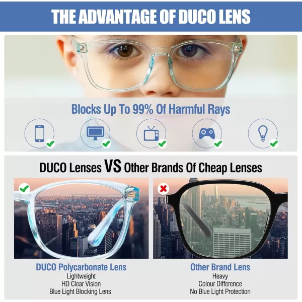 DUCO Kids Blue Light Glasses Girls Boys Computer Gaming Eyeglasses Anti UVBluelight Glasses for Kids Age 610 K028Clear Blue