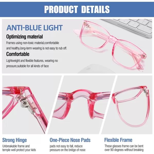 DUCO Kids Blue Light Glasses Girls Boys Computer Gaming Eyeglasses Anti UVBluelight Glasses for Kids Age 610 K028Clear Pink