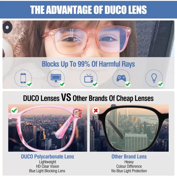 DUCO Kids Blue Light Glasses Girls Boys Computer Gaming Eyeglasses Anti UVBluelight Glasses for Kids Age 610 K028Clear Pink