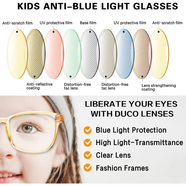 DUCO Kids Blue Light Glasses Girls Boys Computer Gaming Eyeglasses Anti UVBluelight Glasses for Kids Age 610 K028Clear Yellow