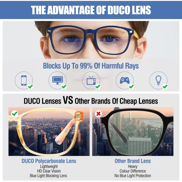 DUCO Kids Blue Light Glasses Girls Boys Computer Gaming Eyeglasses Anti UVBluelight Glasses for Kids Age 610 K028Clear Yellow