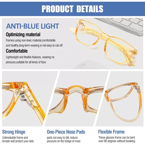 DUCO Kids Blue Light Glasses Girls Boys Computer Gaming Eyeglasses Anti UVBluelight Glasses for Kids Age 610 K028Clear Yellow